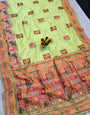Skinny Pista Pashmina Silk Saree With Diaphanous Blouse Piece
