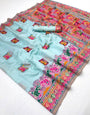 Vibrant Sky Pashmina Silk Saree With Cynosure Blouse Piece