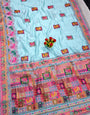 Vibrant Sky Pashmina Silk Saree With Cynosure Blouse Piece