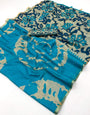 Charming Sky Printed Cotton Silk Saree With Sophisticated Blouse Piece