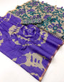 Scrumptious Royal Purple Printed Cotton Silk Saree With Ineffable Blouse Piece