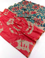 Splendiferous Red Printed Cotton Silk Saree With Sensational Blouse Piece
