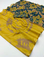 Improbable Yellow Printed Cotton Silk Saree With Petrichor Blouse Piece