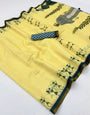 Proficient Yellow Printed Cotton Silk Saree With Winsome Blouse Piece