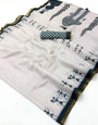 Fugacious Off White Printed Cotton Silk Saree With Cynosure Blouse Piece