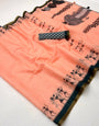 Conflate Peach Printed Cotton Silk Saree With Pulsating Blouse Piece