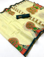 Classic Lemon Printed Cotton Silk Saree With Grandiose Blouse Piece