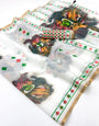 Sophisticated Off White Printed Cotton Silk Saree With Murmurous Blouse Piece