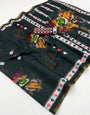 Felicitous Black Printed Cotton Silk Saree With Ideal Blouse Piece