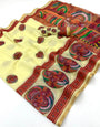 Refreshing Lemon Printed Cotton Silk Saree With Transcendent Blouse Piece