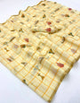 Chatoyant Beige Printed Cotton Silk Saree With Stylish Blouse Piece