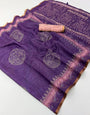 Woebegone Purple Printed Cotton Silk Saree With Resonant Blouse Piece