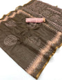 Wonderful Brown Printed Cotton Silk Saree With Tantalizing Blouse Piece