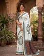 Lagniappe Off White Printed Cotton Silk Saree With Gossamer Blouse Piece