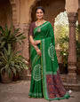 Fantabulous Dark Green Printed Cotton Silk Saree With Angelic Blouse Piece