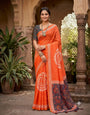 Designer Orange Printed Cotton Silk Saree With Brood Blouse Piece