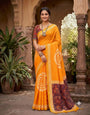 Piquant Yellow Printed Cotton Silk Saree With Unequalled Blouse Piece