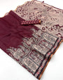 Nemesis Wine Kalamkari Printed Cotton Silk Saree With Prominent Blouse Piece