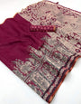 Desirable Dark Pink Kalamkari Printed Cotton Silk Saree With Jazzy Blouse Piece