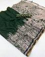 Demesne Dark Green Kalamkari Printed Cotton Silk Saree With Extraordinary Blouse Piece