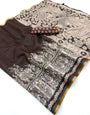Verdant Brown Kalamkari Printed Cotton Silk Saree With Stunning Blouse Piece