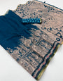 Enthralling Navy Blue Kalamkari Printed Cotton Silk Saree With Aplomb Blouse Piece