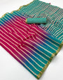Desultory Dark Pink and Green Printed Cotton Silk Saree With Exuberant Blouse Piece
