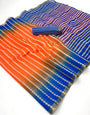 Opulent Orange and Blue Printed Cotton Silk Saree With Rhapsodic Blouse Piece