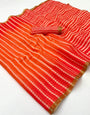 Beauteous Orange and Red Printed Cotton Silk Saree With Luxuriant Blouse Piece