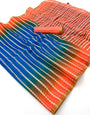 Extraordinary Blue and Orange Printed Cotton Silk Saree With Classy Blouse Piece