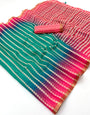 Dissemble Green and Dark Pink Printed Cotton Silk Saree With Flamboyant Blouse Piece