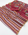 Jubilant Wine Printed Cotton Silk Saree With Pretty Blouse Piece