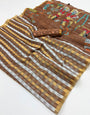 Imaginative Brown Printed Cotton Silk Saree With Resplendent Blouse Piece