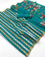 Traditional Rama Printed Cotton Silk Saree With Invaluable Blouse Piece