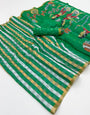 Alluring Dark Green Printed Cotton Silk Saree With Mellifluous Blouse Piece
