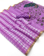 Embrocation Lavender Printed Cotton Silk Saree With Sizzling Blouse Piece