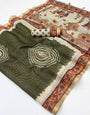 Cynosure Dark Green Printed Cotton Silk Saree With Quixotic Blouse Piece