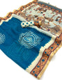 Gossamer Blue Printed Cotton Silk Saree With Stunning Blouse Piece