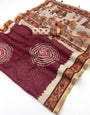 Scrupulous Wine Printed Cotton Silk Saree With Winsome Blouse Piece