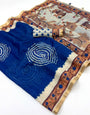 Lassitude Navy Blue Printed Cotton Silk Saree With Marvellous Blouse Piece