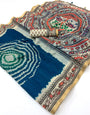 Ephemeral Navy Blue Printed Cotton Silk Saree With Glamorous Blouse Piece