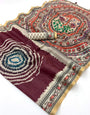 Susurrous Wine Printed Cotton Silk Saree With Skinny Blouse Piece