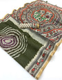 Lustrous Dark Green Printed Cotton Silk Saree With Unequalled Blouse Piece