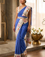 Staggering Blue Printed Cotton Silk Saree With Scrupulous Blouse Piece