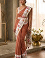 Conflate Brown Printed Cotton Silk Saree With Designer Blouse Piece