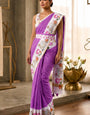 Enthralling Lavender Printed Cotton Silk Saree With Luminous Blouse Piece