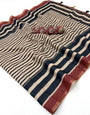 Classy Beige and Black Printed Cotton Silk Saree With Winsome Blouse Piece