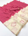 Diaphanous Beige And Pink Printed Cotton Silk Saree With Inspiring Blouse Piece