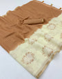 Imaginative Beige And Brown Printed Cotton Silk Saree With Sempiternal Blouse Piece