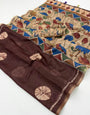 Gratifying Brown Printed Cotton Silk Saree With Fugacious Blouse Piece